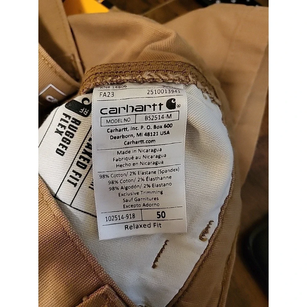 Carhartt Rugged Flex Relaxed Fit BROWN Canvas Work Shorts BS2514-M Size 50 - Picture 7 of 7